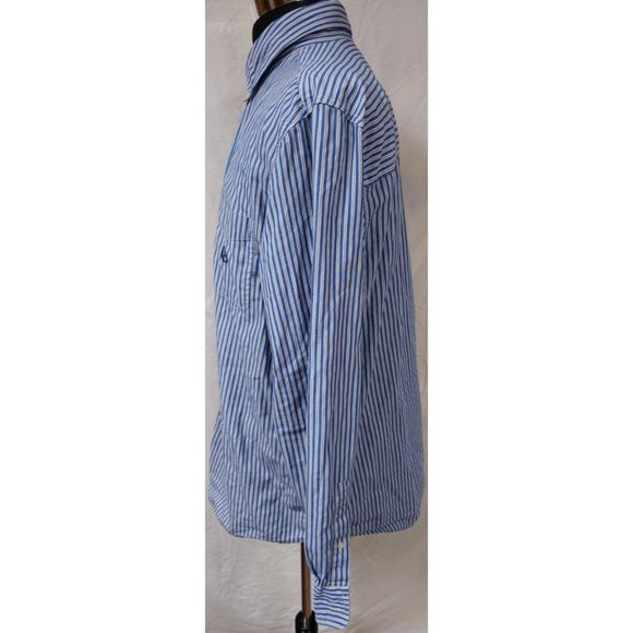 Chaps Easy Care XL Blue Striped Long Sleeve Button Down Embroidered Logo Shirt - Picture 6 of 11